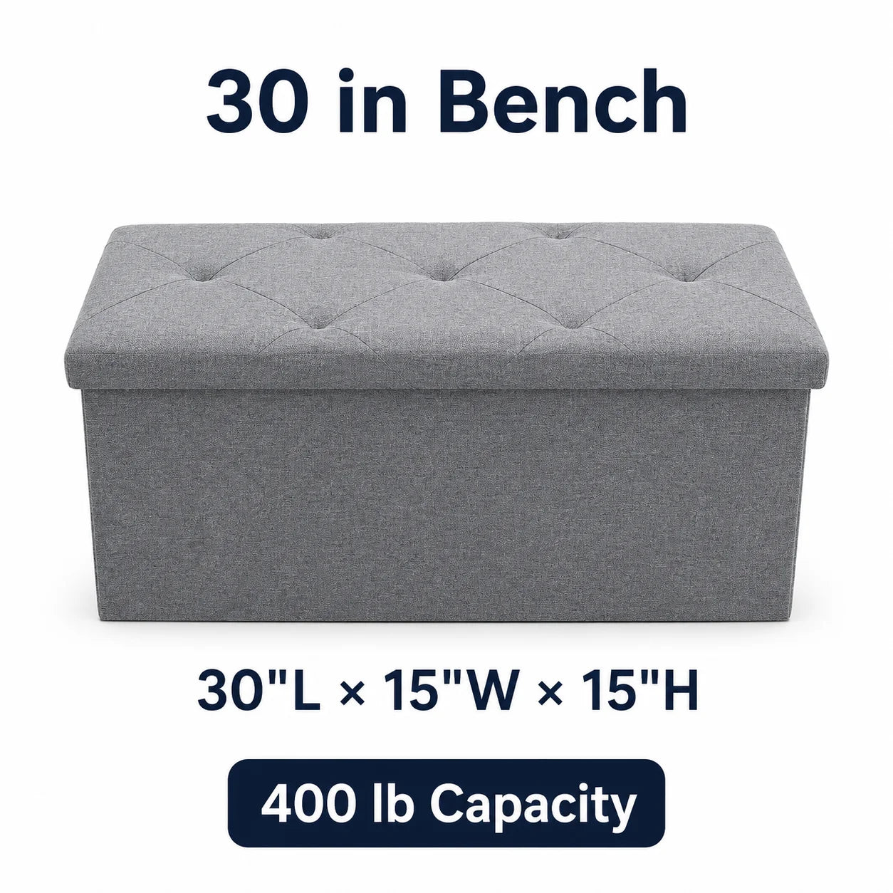 Folding Storage Ottoman Bench Tufted Fabric 400 Lb Capacity