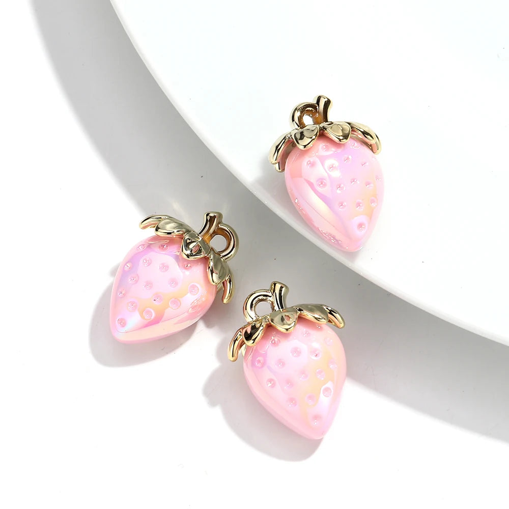 Strawberry Acrylic Charms Iridescent Pendants For DIY Jewelry