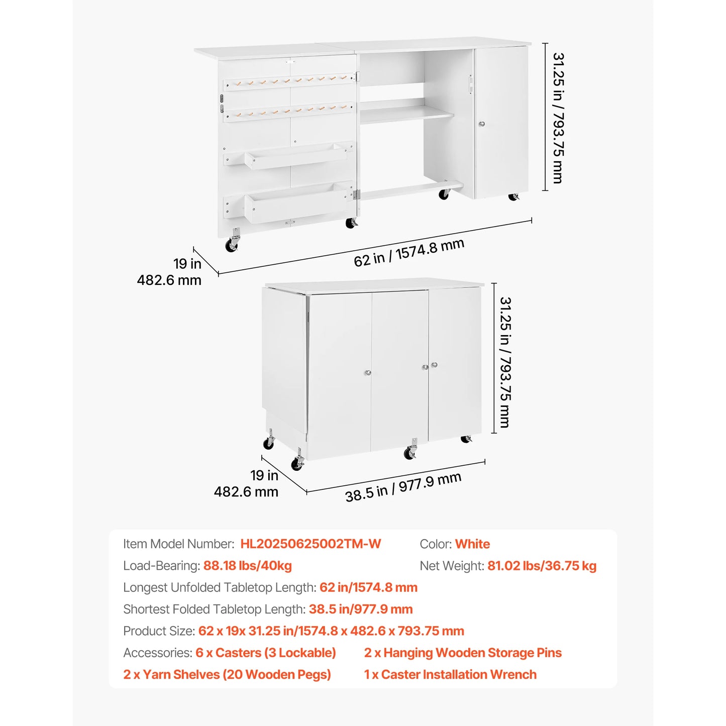 SucceBuy Folding Sewing Table With Cabinet Charging Station