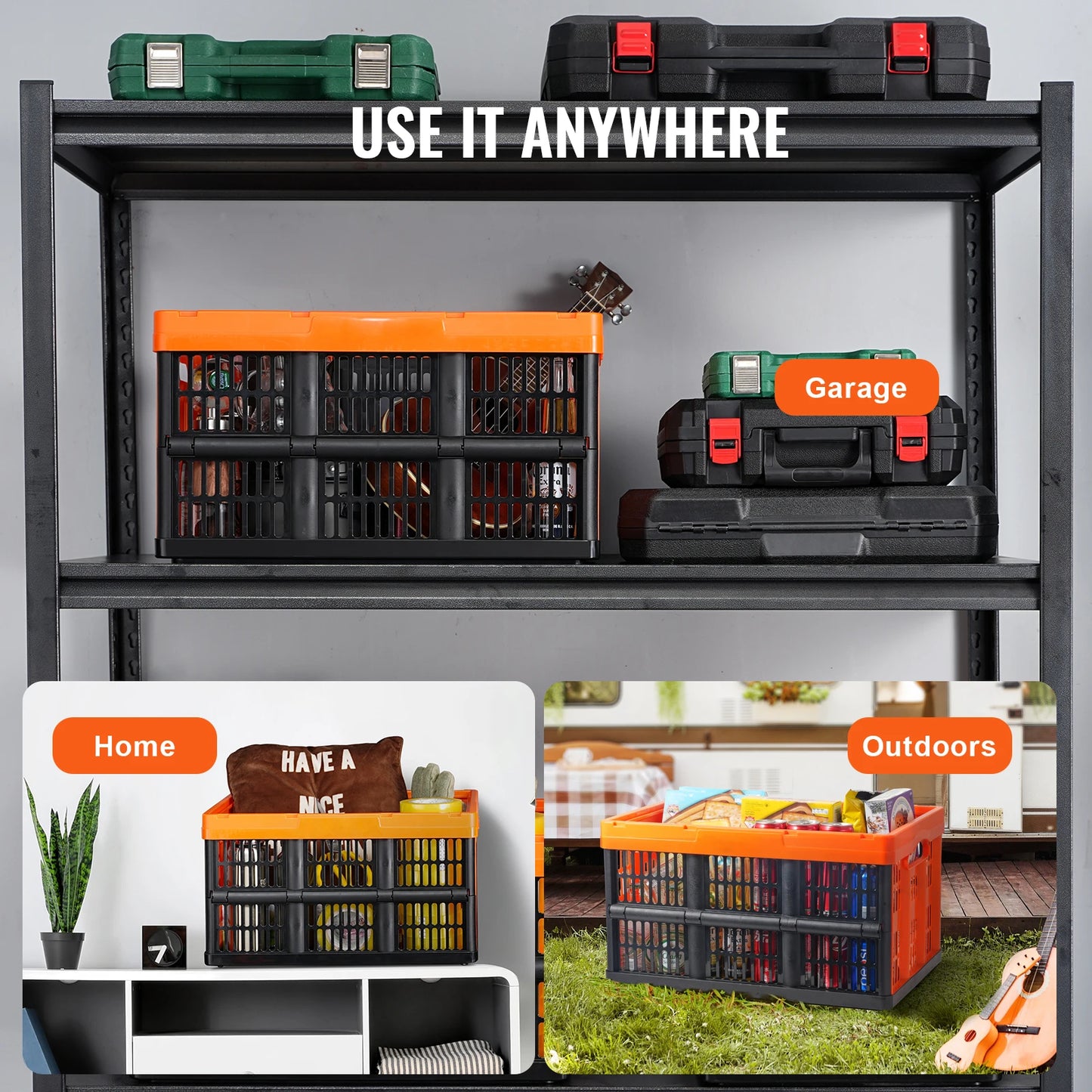 SucceBuy Collapsible Storage Baskets With Handles Stackable