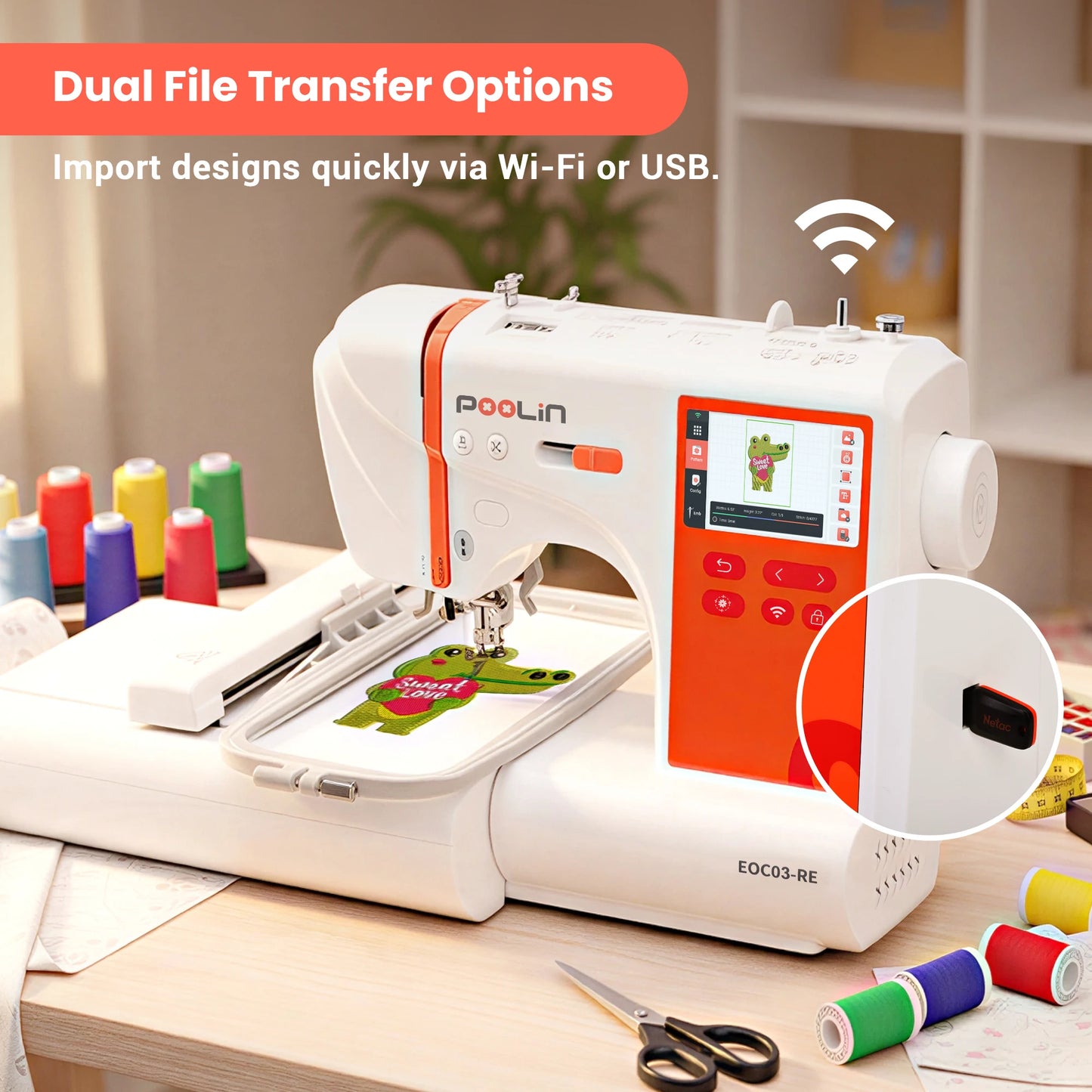 POOLIN EOC03RE Embroidery Sewing Machine, Valentine’s Day Gift Computerized Home Machine for Beginners