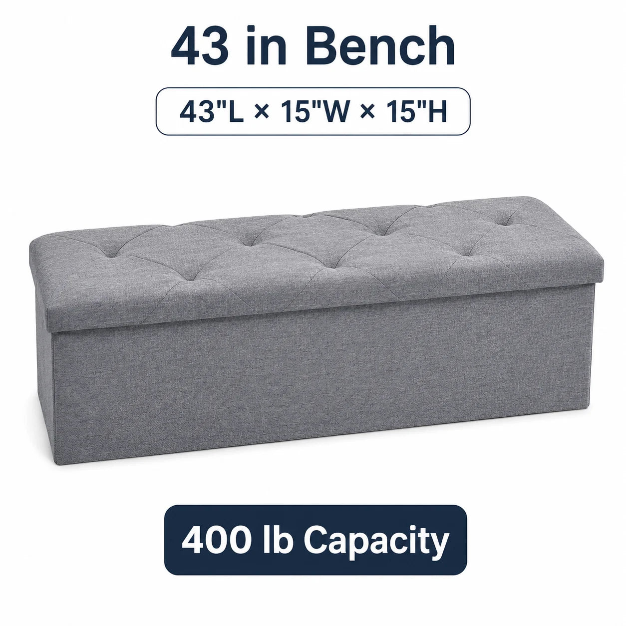 Folding Storage Ottoman Bench Tufted Fabric 400 Lb Capacity