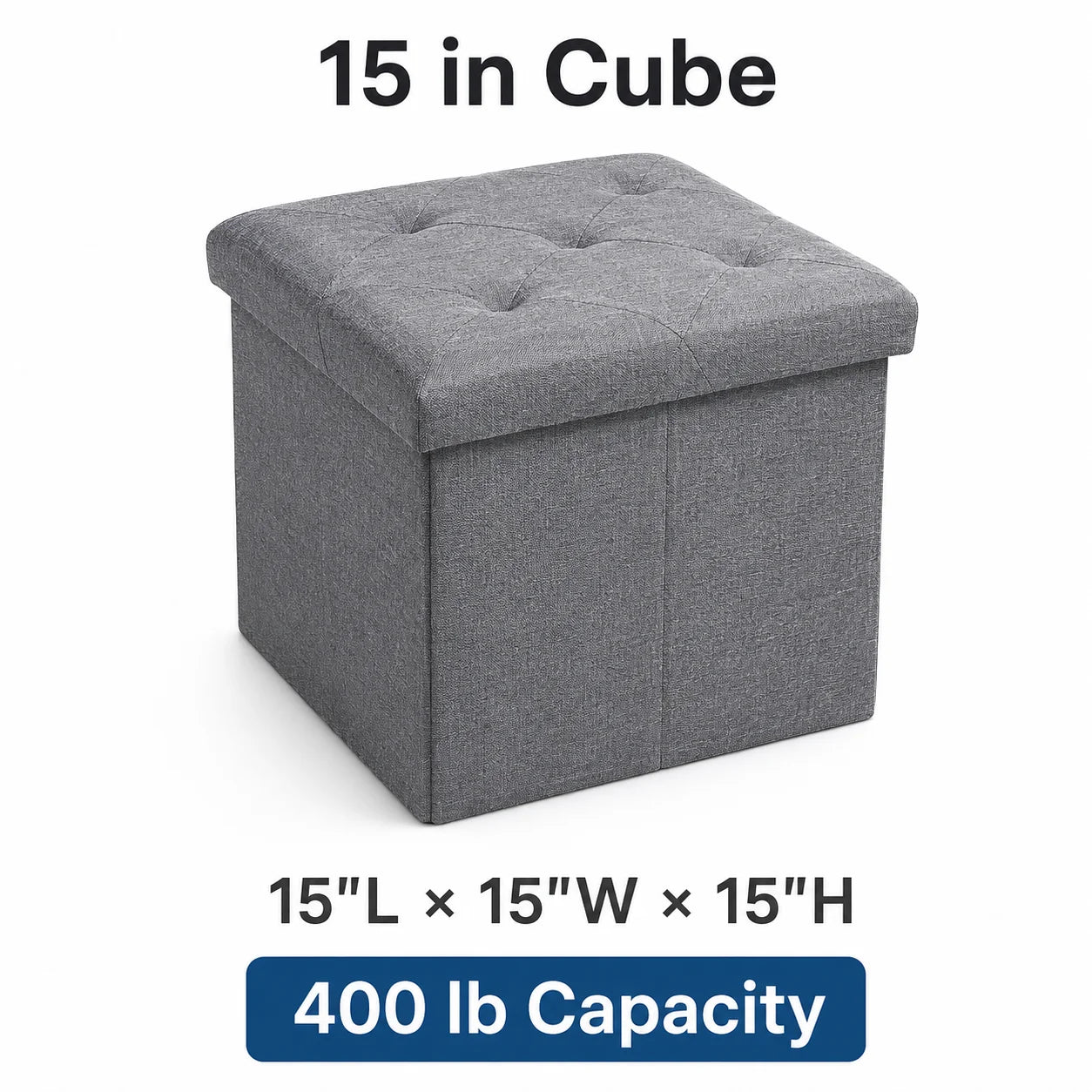 Folding Storage Ottoman Bench Tufted Fabric 400 Lb Capacity