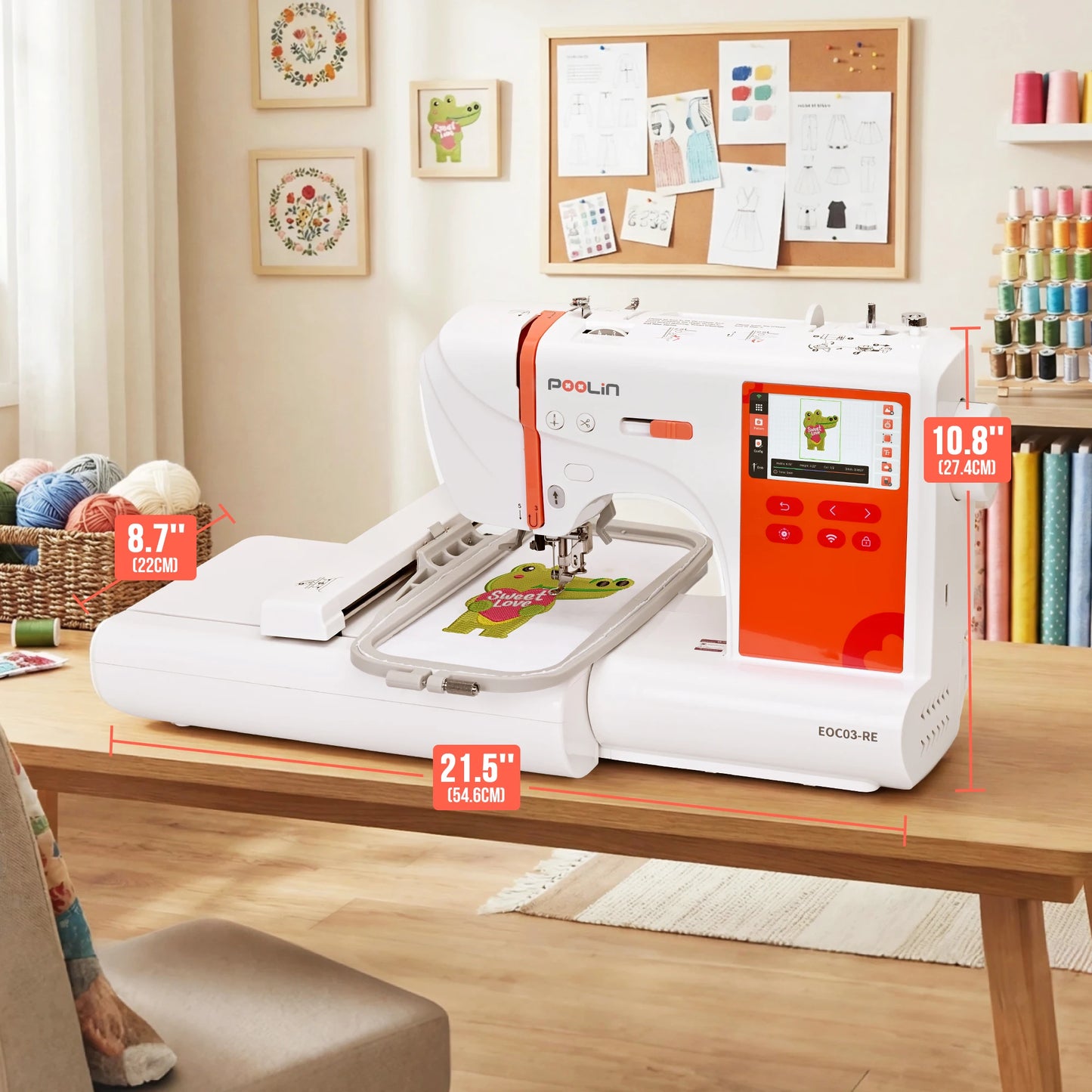 POOLIN EOC03RE Embroidery Sewing Machine, Valentine’s Day Gift Computerized Home Machine for Beginners