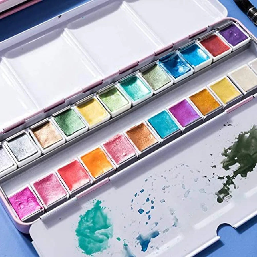 Watercolor Artist Grade 24 Metallic Glitter Set With Palette Journal