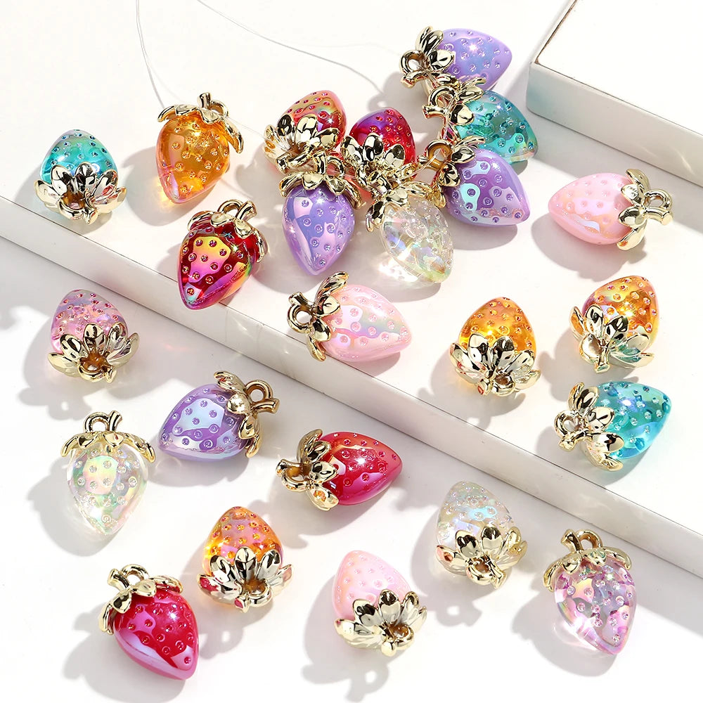 Strawberry Acrylic Charms Iridescent Pendants For DIY Jewelry