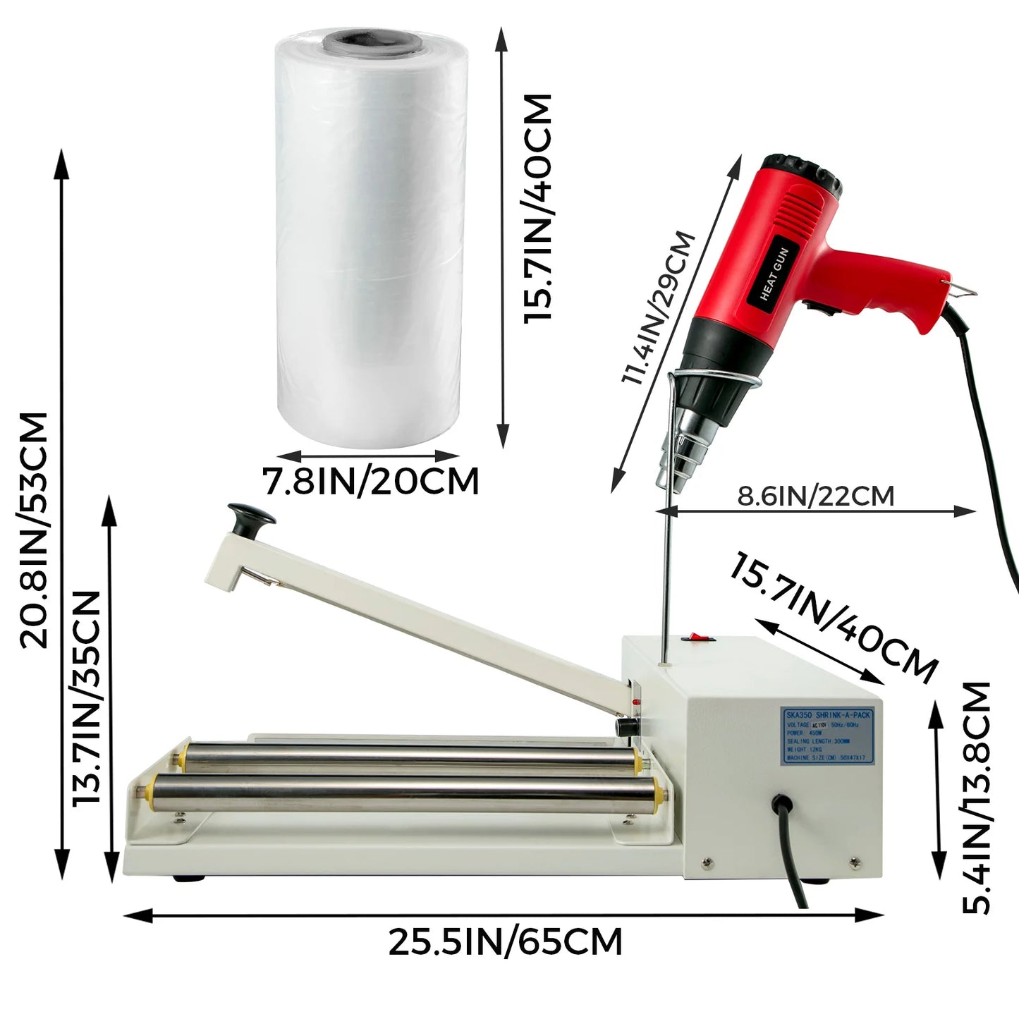 Shrink Wrap Sealer Laminating Machine With Heat Gun 1800W