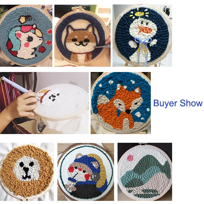 Punch Needle Kits For Beginner 20x20cm Easy Punch Needle Starter Kit With Embroidery Frame Flower Pattern Craft Kit Home Decorat
