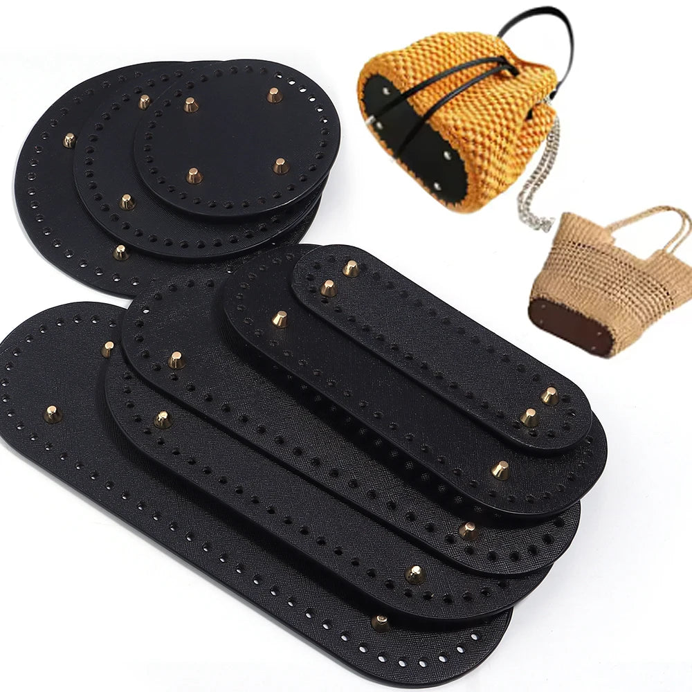 PU Leather Oval Round Bag Bottom for DIY Knitting Crochet