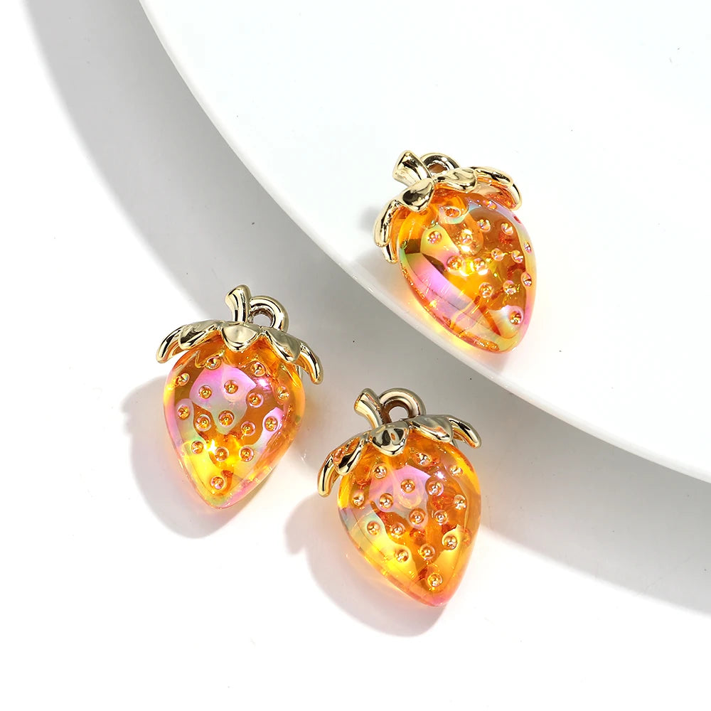 Strawberry Acrylic Charms Iridescent Pendants For DIY Jewelry