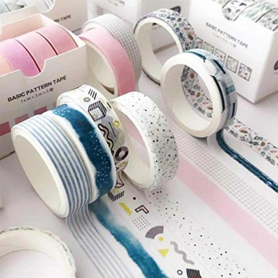 5 Rolls Washi Tape Set Creative Basic Skinny Decorative Tapes for Arts, DIY Crafts, Journals, Planners, Scrapbooking, Wrapping