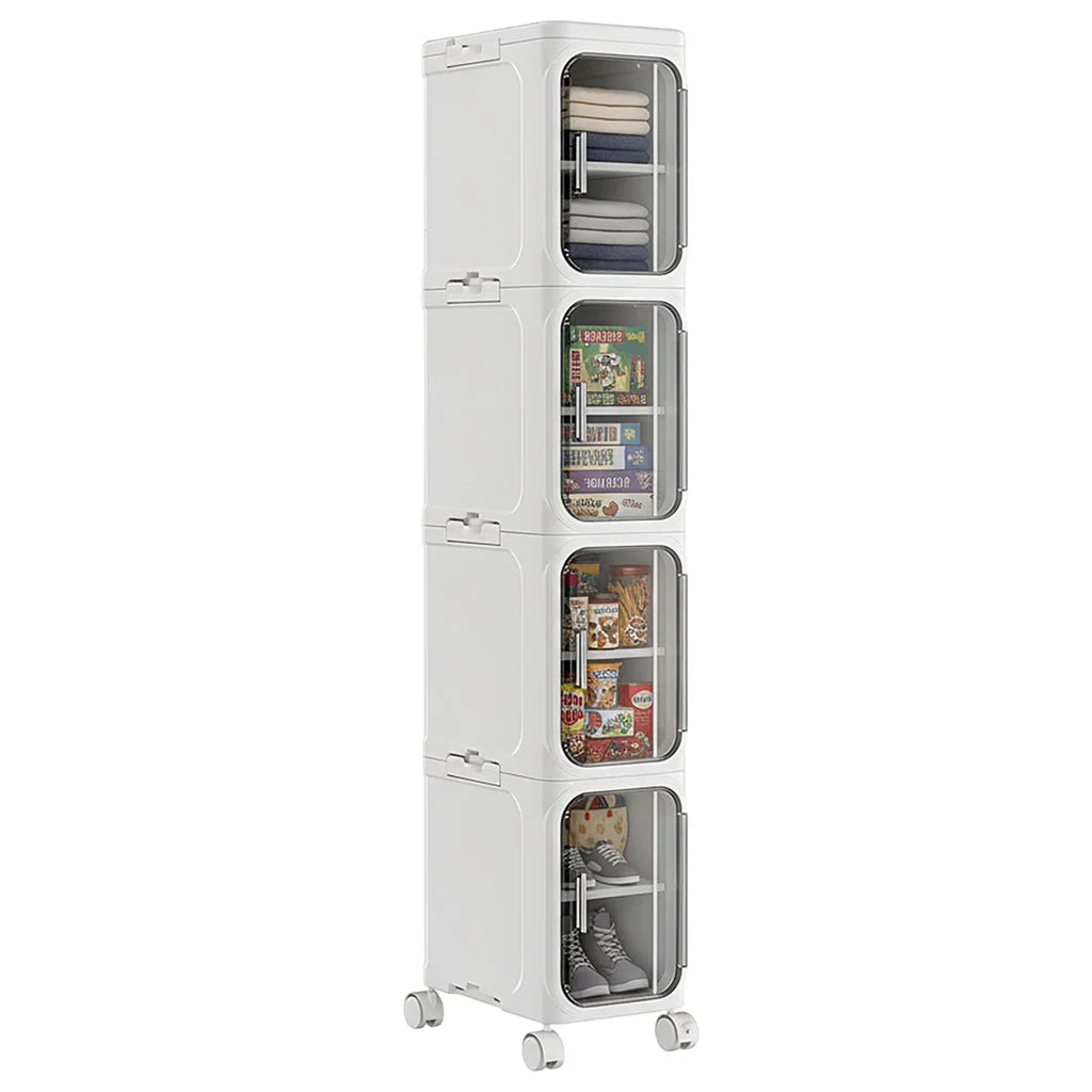 Slim Plastic Storage Cabinet On Wheels With Transparent Doors