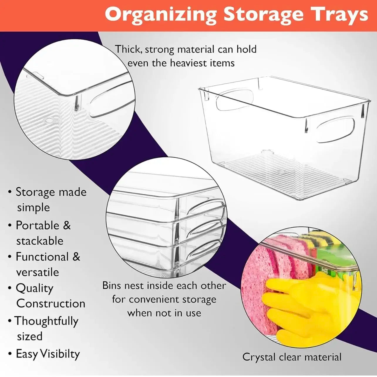 Clear Plastic Storage Bins 4 Pack Pantry Fridge Organizer Containers