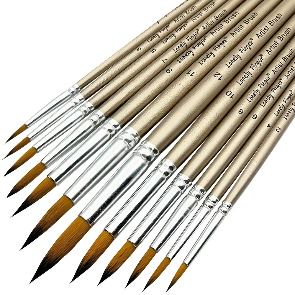 12-Piece Nylon Artist Paint Brush Set for Acrylic, Watercolor, Oil