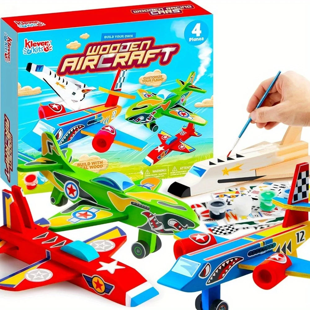 Joyfy DIY Wooden Aircraft Craft Kit For Kids 4 Models