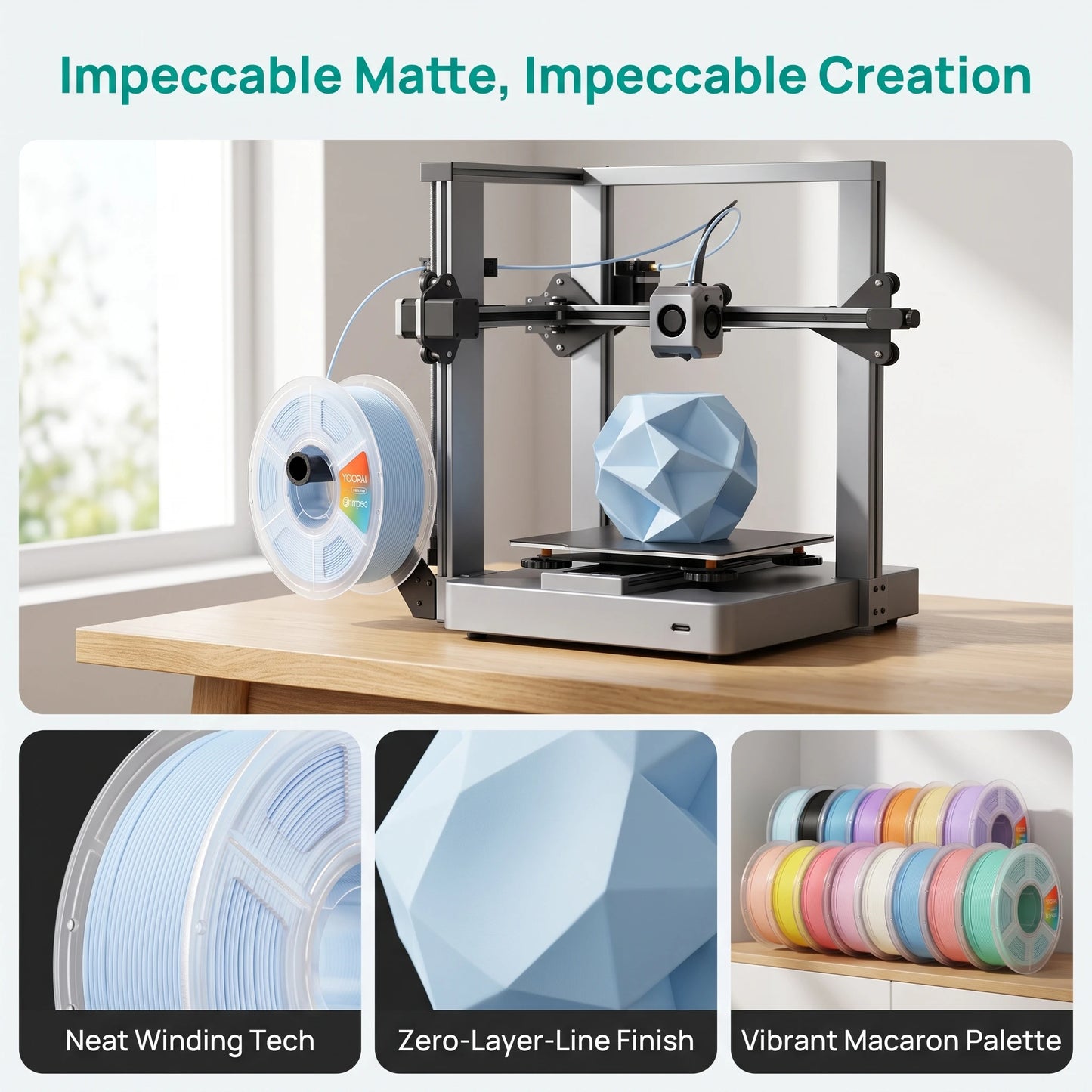 Premium Yoopai Matte PLA Filament For Detailed 3D Printing Projects