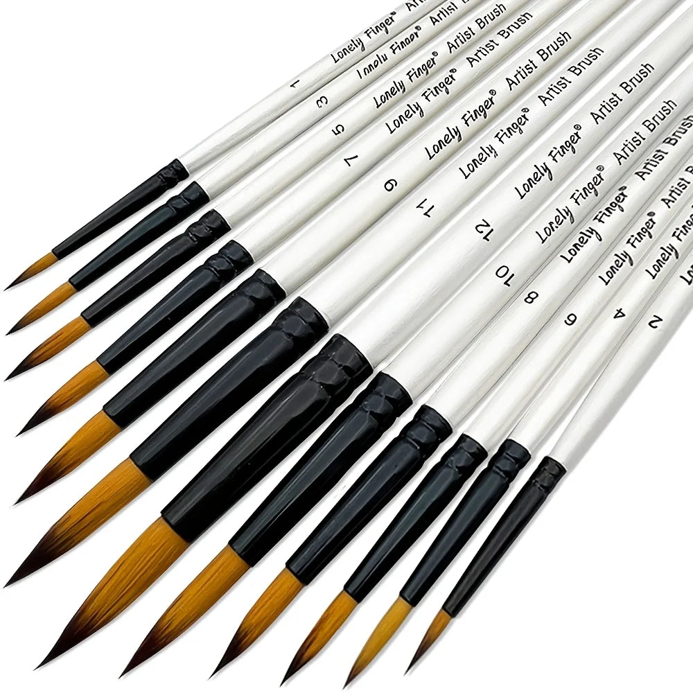 12-Piece Nylon Artist Paint Brush Set for Acrylic, Watercolor, Oil