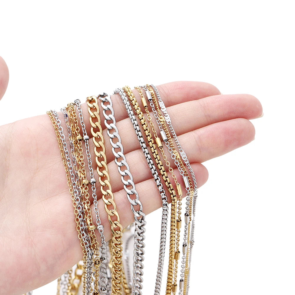 No Fade 2Meters Stainless Steel Chains Gold Color Lips Beads Beaded Chain for Jewelry Making DIY Necklace Bracelet Accessories