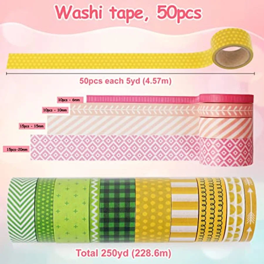 50 Rolls Washi Tape Set, Decorative Adhesive Tape for Scrapbook, Arts and Crafts, Journals, and Planners, Each Rolls 5yd Total