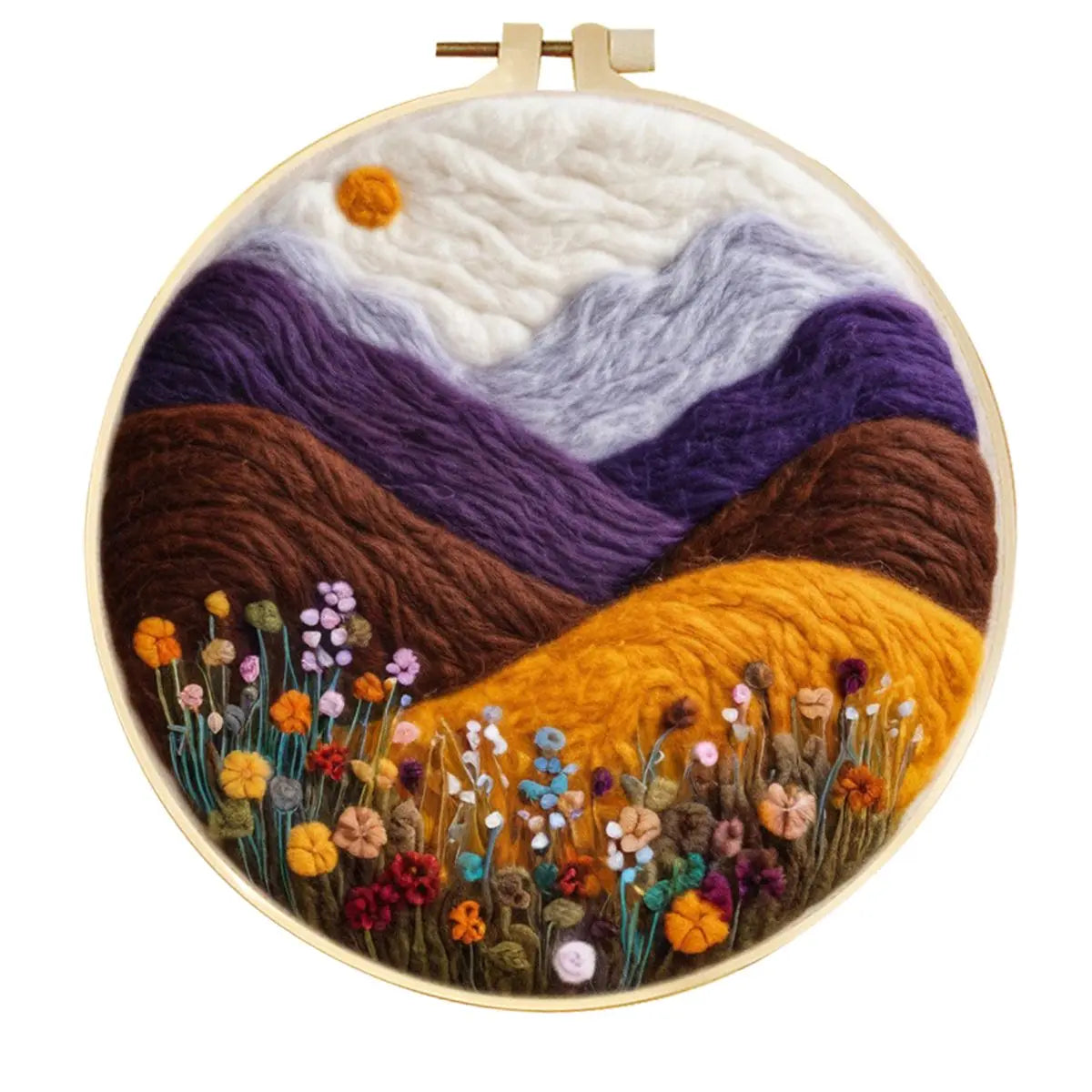 DIY Wool Needle Felting Mountain Landscape Painting Embroidery Frame