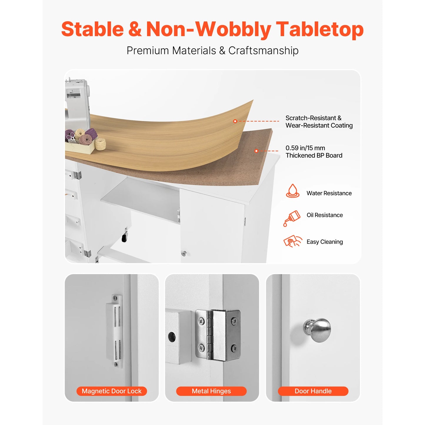 SucceBuy Folding Sewing Table With Cabinet Charging Station