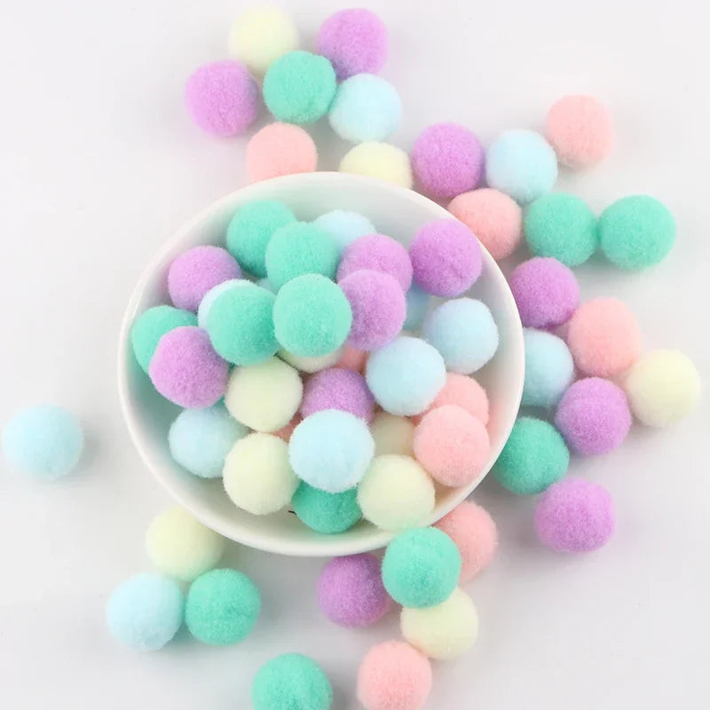 Assorted Fluffy Pom Poms For Craft Projects Or DIY Decor