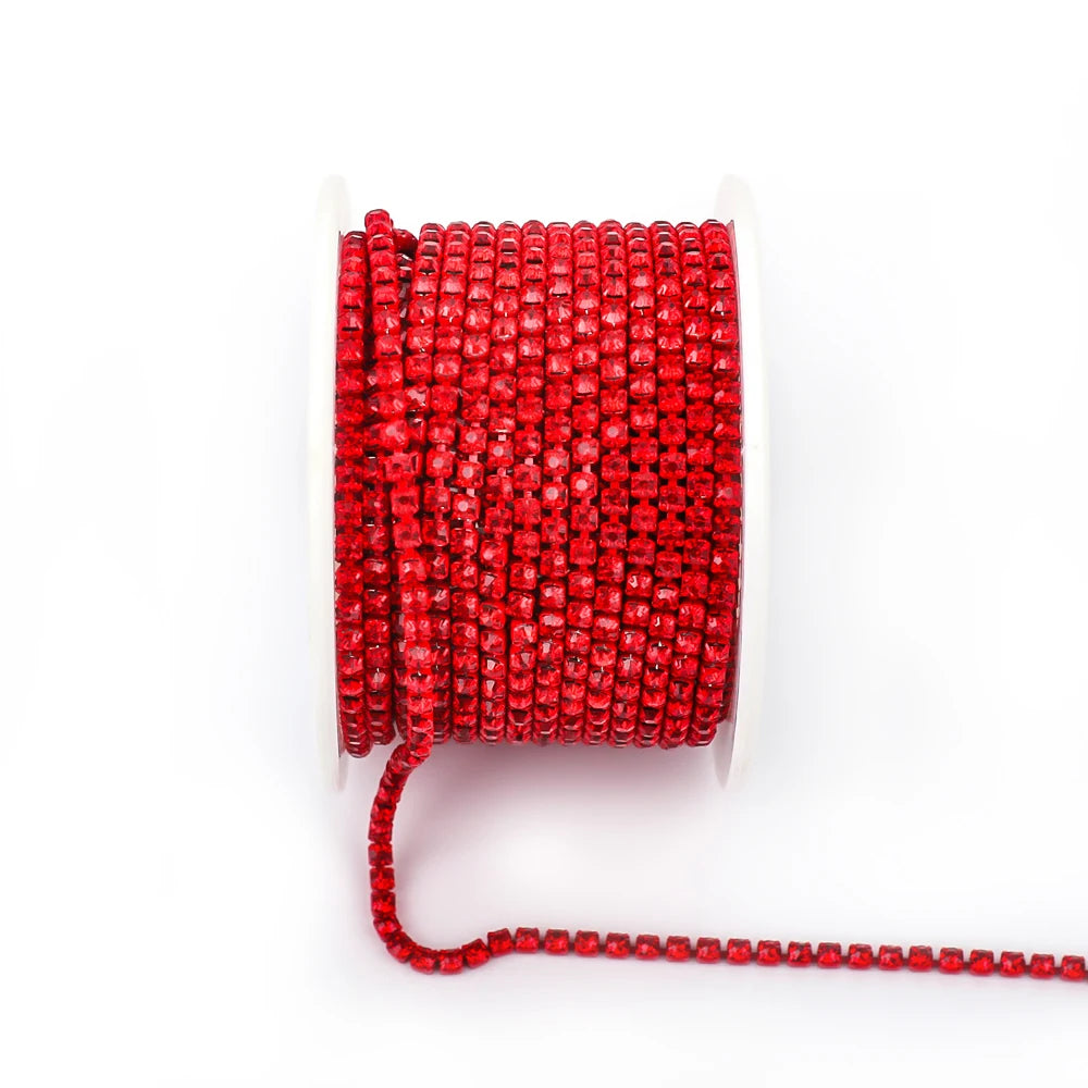 Red Glass Rhinestone Chain Trim Sew On For Garments