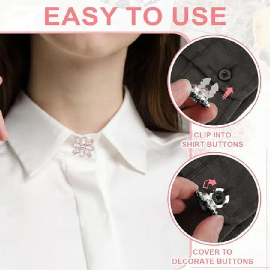 Rhinestone Button Cover Set, 6Pcs Star Flower Crystal Embellishments