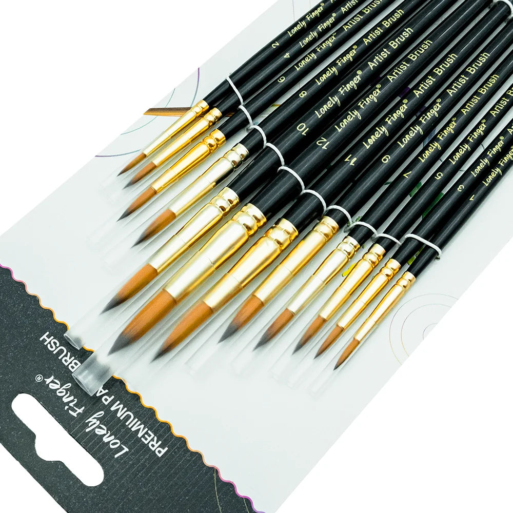 12-Piece Nylon Artist Paint Brush Set for Acrylic, Watercolor, Oil