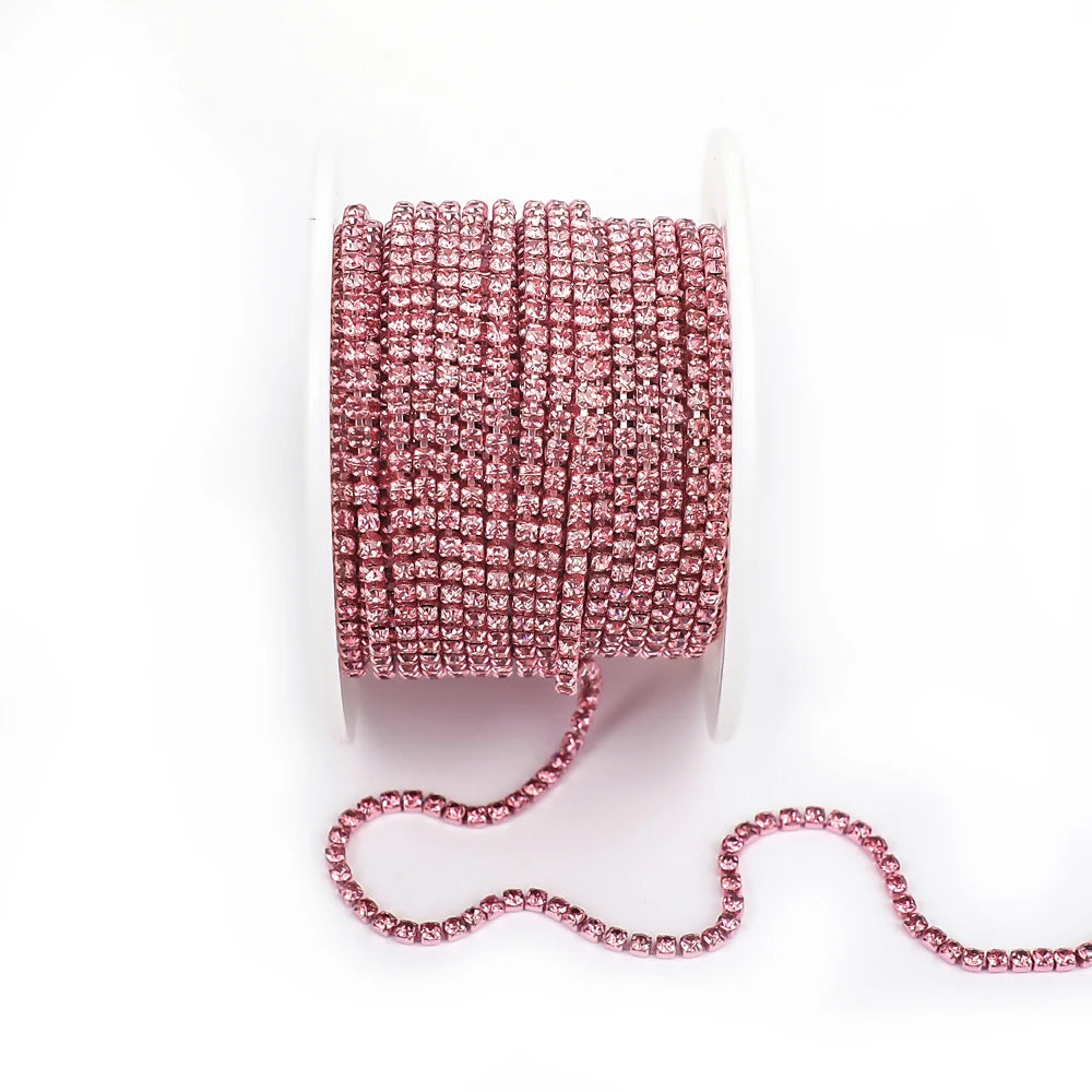 Red Glass Rhinestone Chain Trim Sew On For Garments