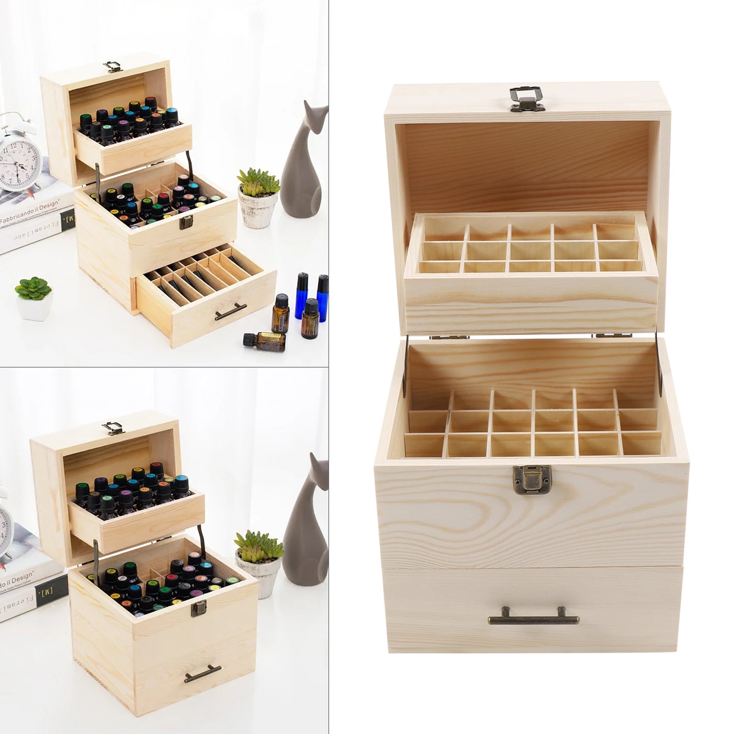 Wood Essential Oil Box 59 Grid 3 Layer Storage Box