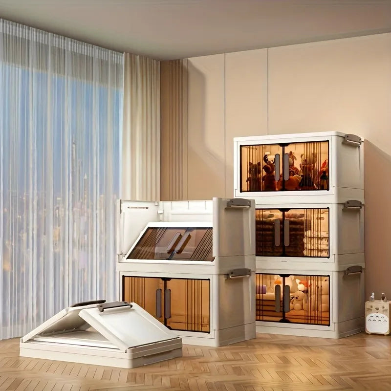 4-5 Tier Heavy-Duty Plastic Folding Storage Cabinet With Lid Wheeled