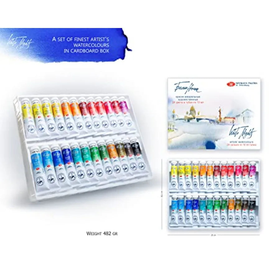Watercolor Set 24 Fine Artist Grade Tubes Vibrant Lightfast Colors