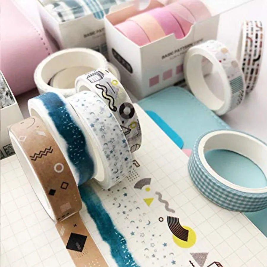 5 Rolls Washi Tape Set Creative Basic Skinny Decorative Tapes for Arts, DIY Crafts, Journals, Planners, Scrapbooking, Wrapping