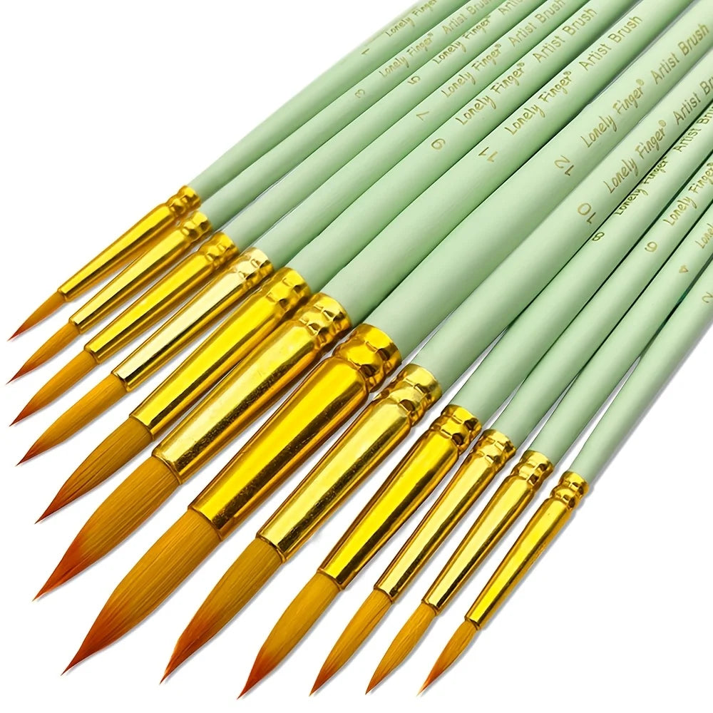 12-Piece Nylon Artist Paint Brush Set for Acrylic, Watercolor, Oil