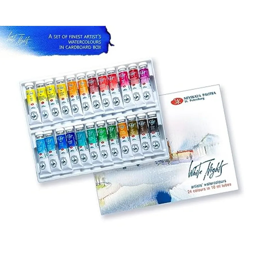 Watercolor Set 24 Fine Artist Grade Tubes Vibrant Lightfast Colors