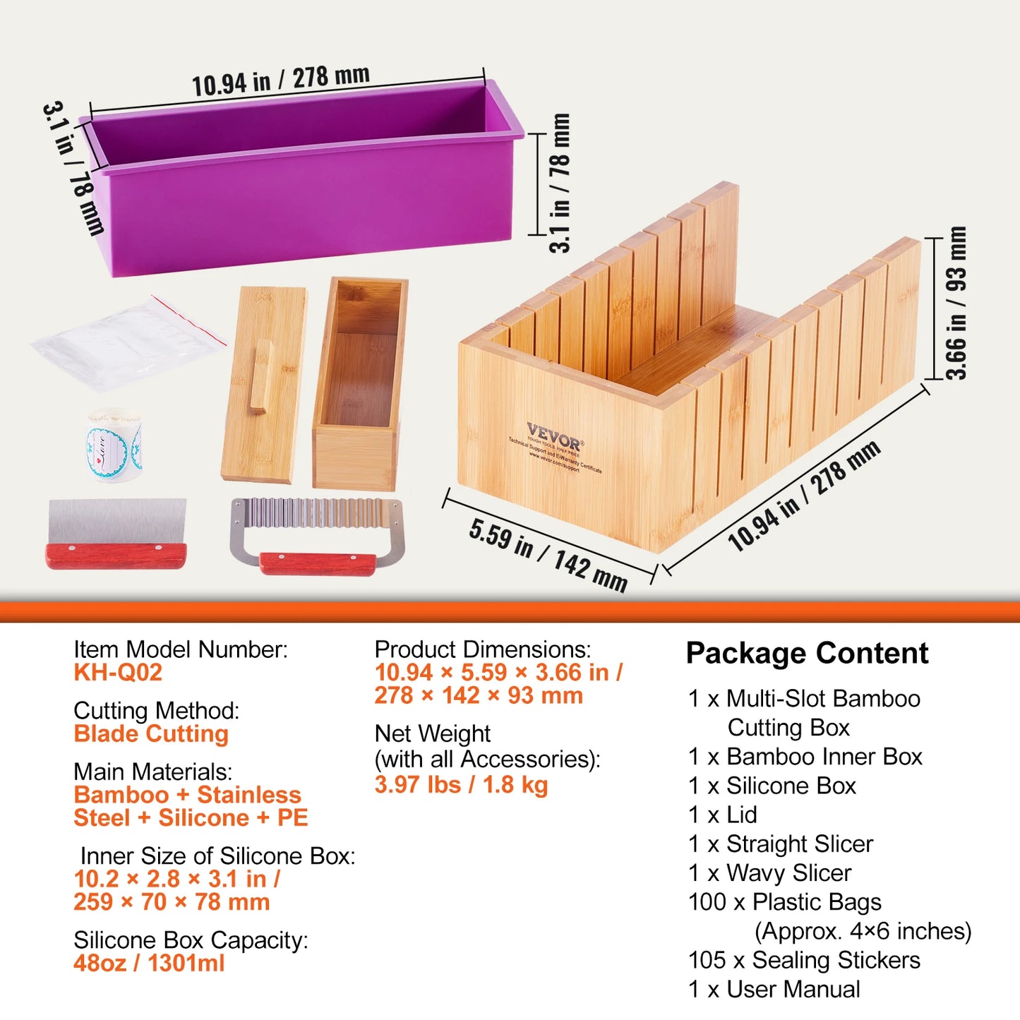 Soap Making Kit With Bamboo Box, Silicone Mold, Stainless Cutters
