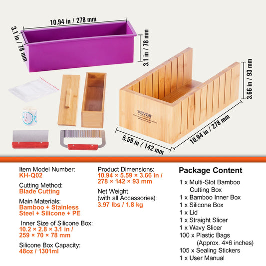 Soap Making Kit With Bamboo Box, Silicone Mold, Stainless Cutters