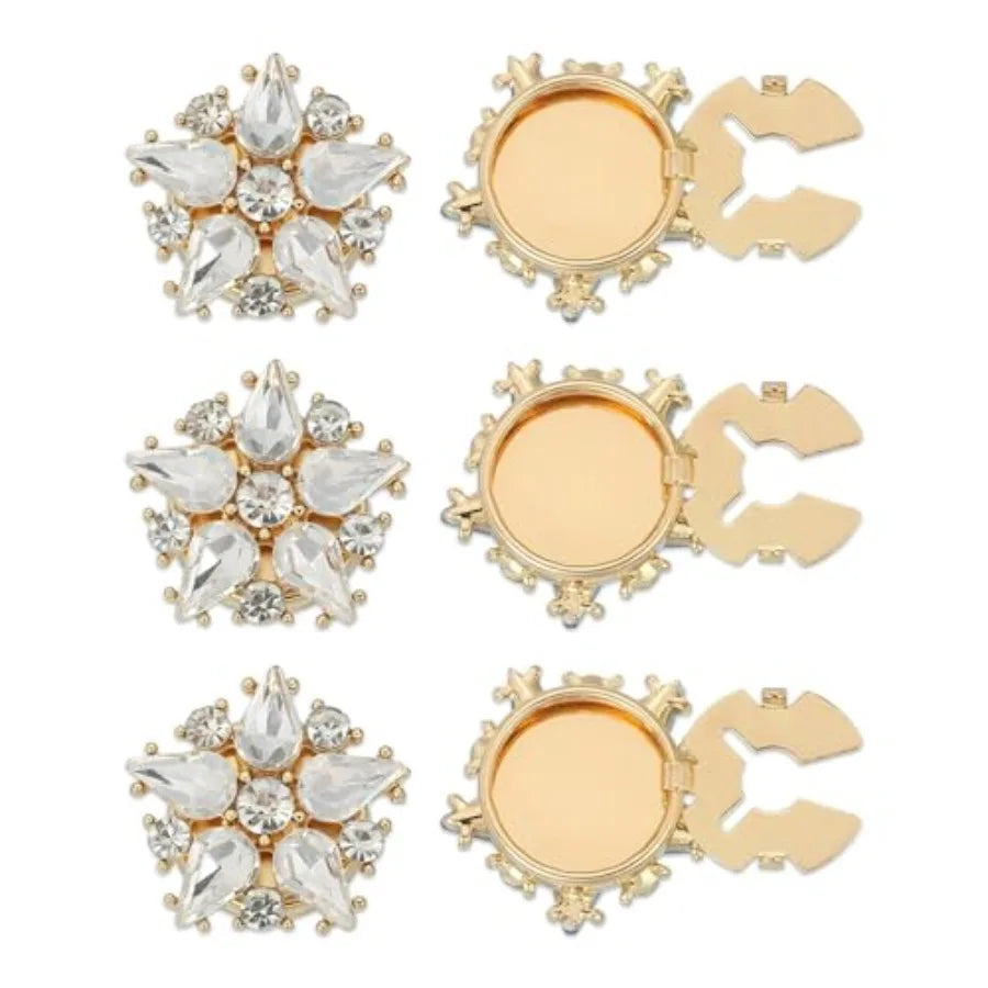 Rhinestone Button Cover Set, 6Pcs Star Flower Crystal Embellishments