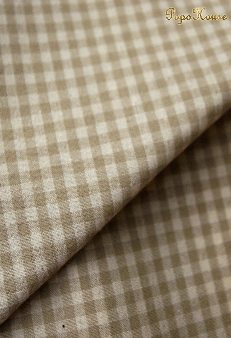 Vintage Linen Grid Striped Woven Cotton Fabric For Sewing Projects
