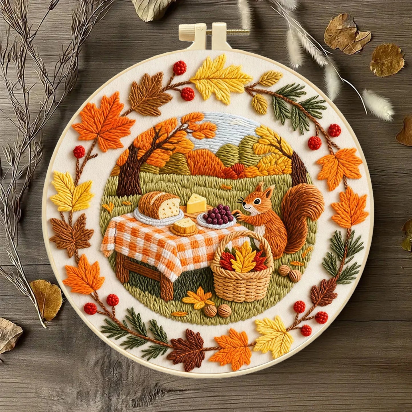 Autumn Embroidery Kit With Hoop For Beginners Craft Lovers Gift