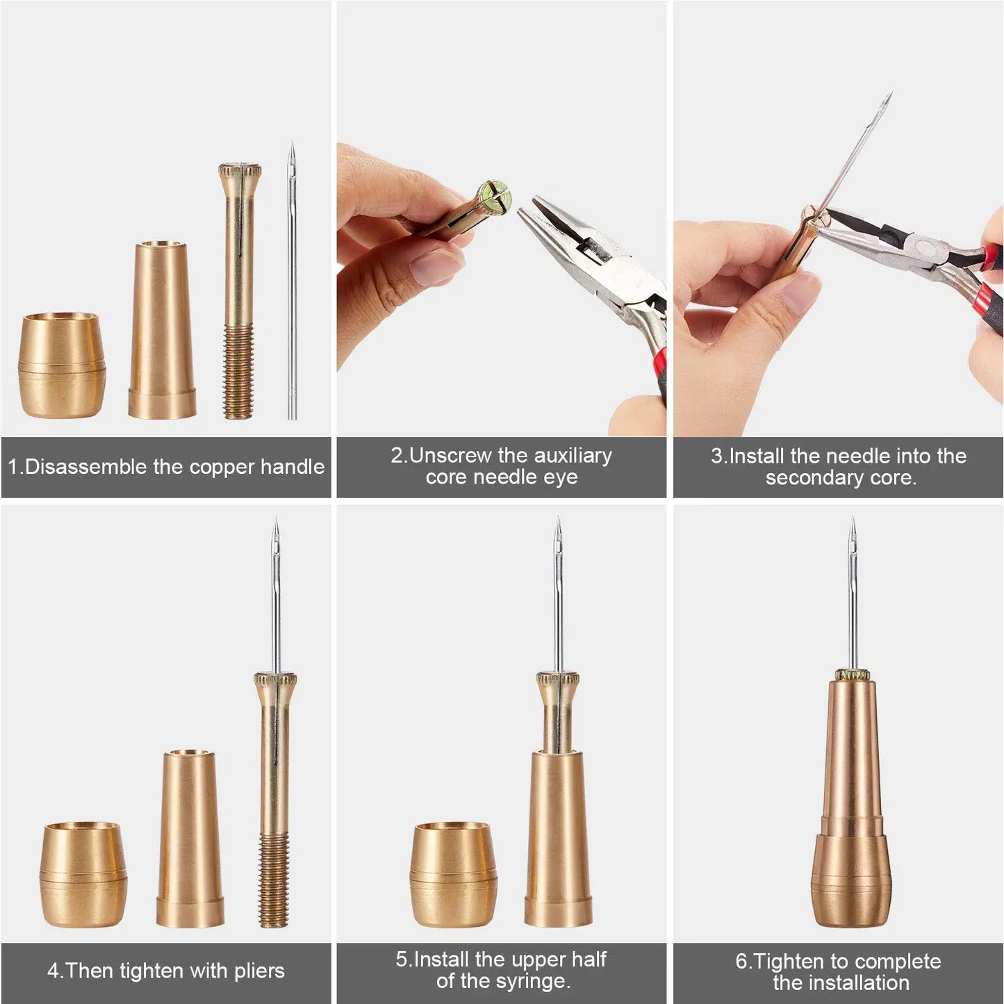 9Pcs Leather Sewing Kit, Copper Handle Leather Sewing Awl, Needle Set, Suitable for Repairing Leather Canvas Tent Shoes