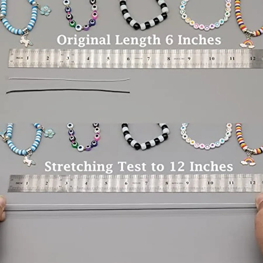 Stretchy String for Bracelets, 4 Rolls 1 mm Sturdy Elastic String Elastic Cord for Jewelry Making, Necklaces, Beading 2 Black+