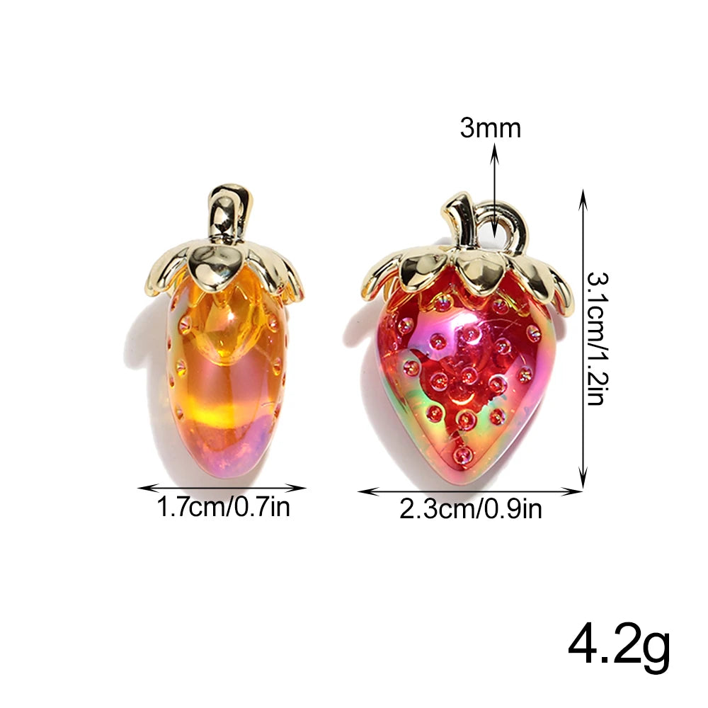 Strawberry Acrylic Charms Iridescent Pendants For DIY Jewelry