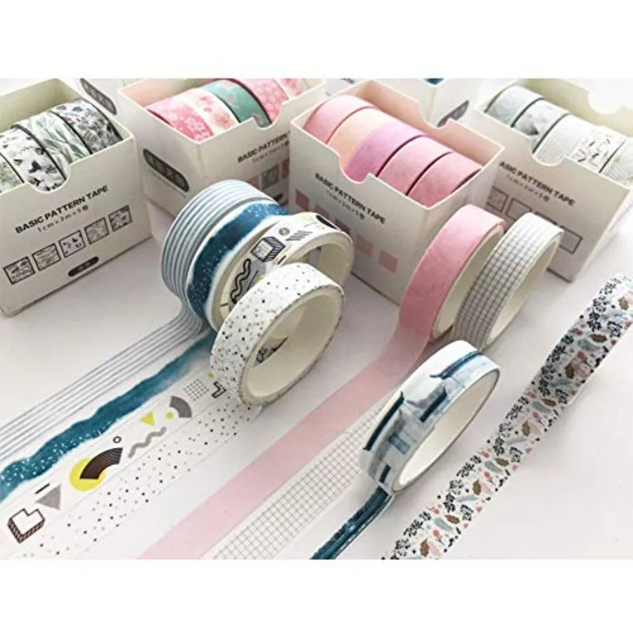 5 Rolls Washi Tape Set Creative Basic Skinny Decorative Tapes for Arts, DIY Crafts, Journals, Planners, Scrapbooking, Wrapping