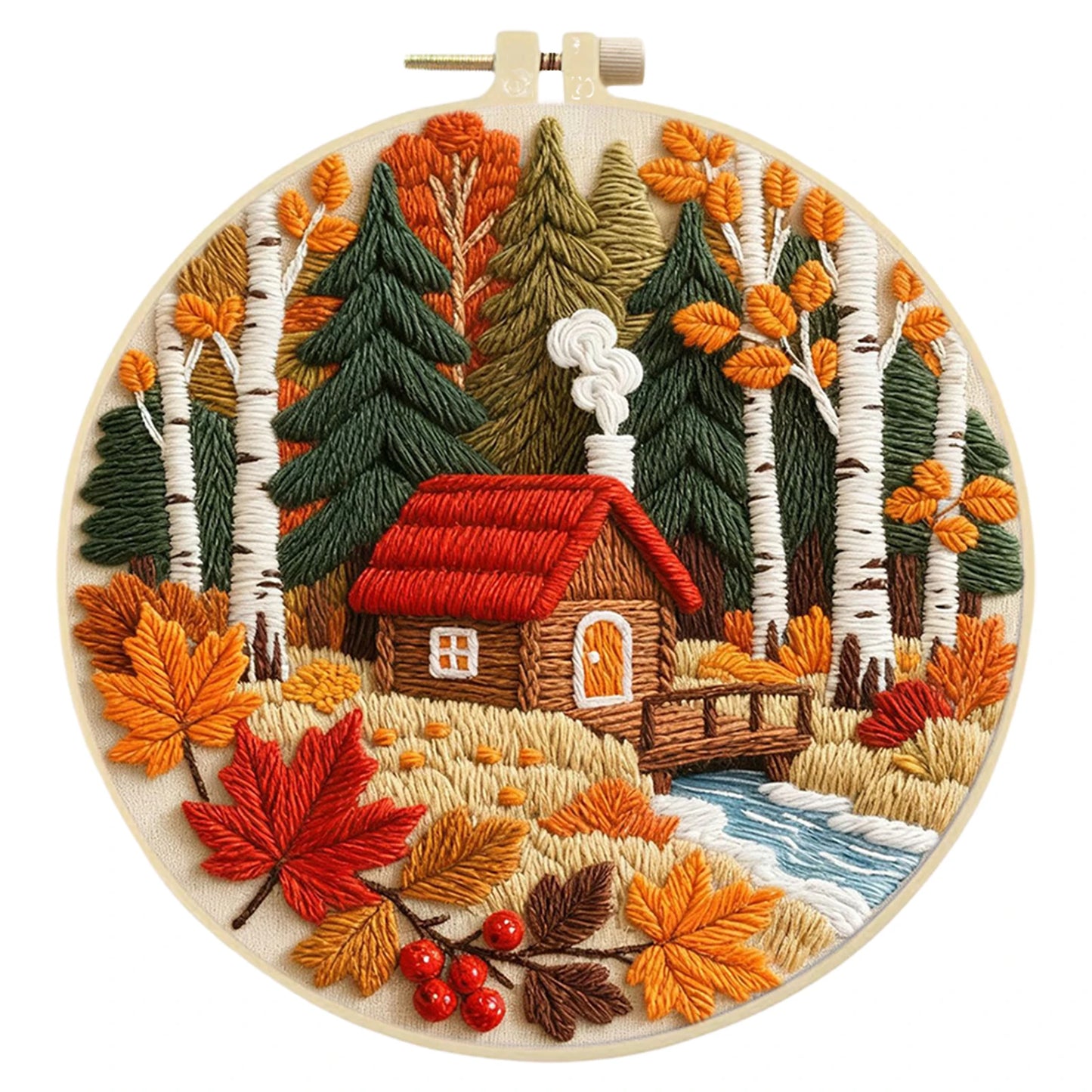Autumn Embroidery Kit With Hoop For Beginners Craft Lovers Gift
