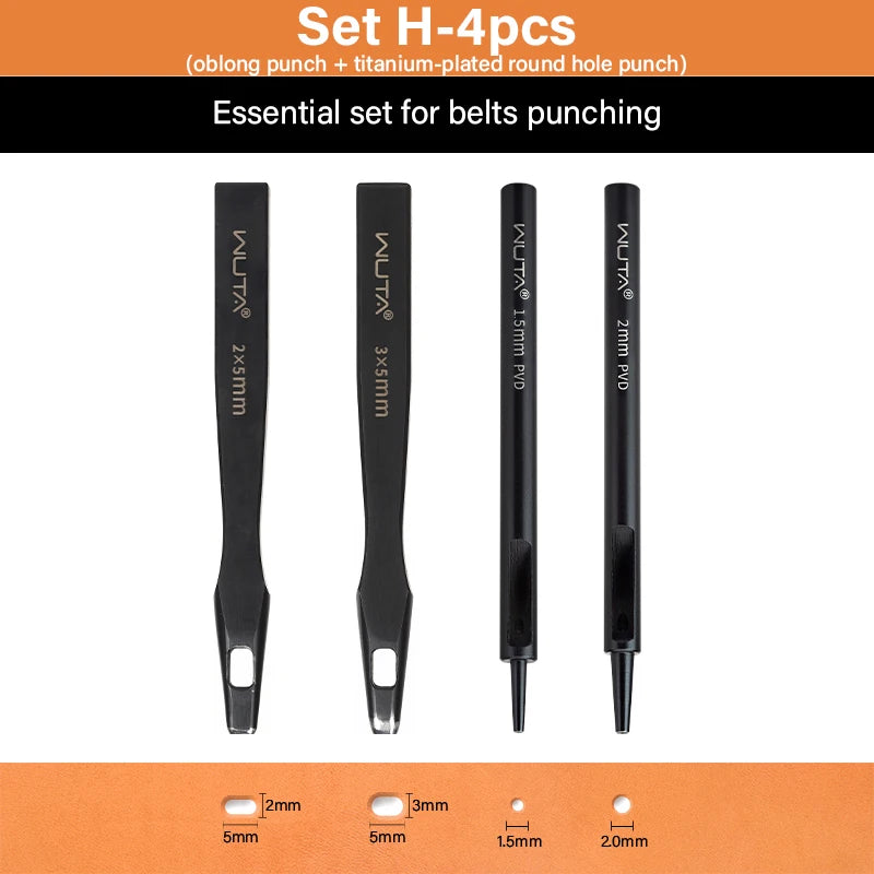 Leather Round Hole Punch Tool Set With Titanium Plating