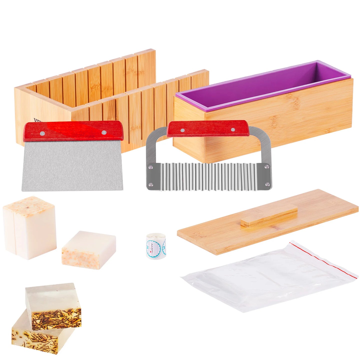 Soap Making Kit With Bamboo Box, Silicone Mold, Stainless Cutters