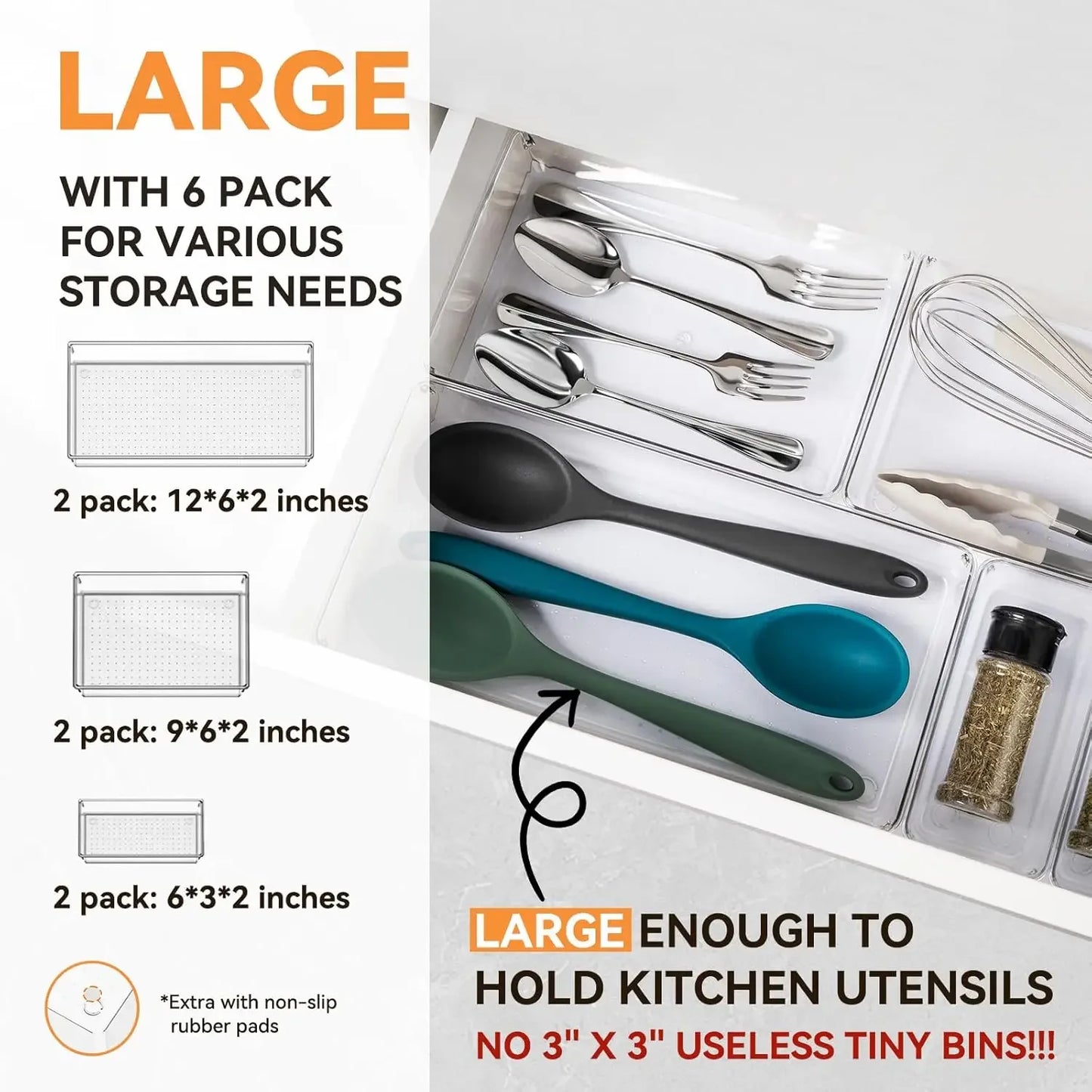 Clear Plastic Drawer Organizer Trays 6 Pack For Kitchen