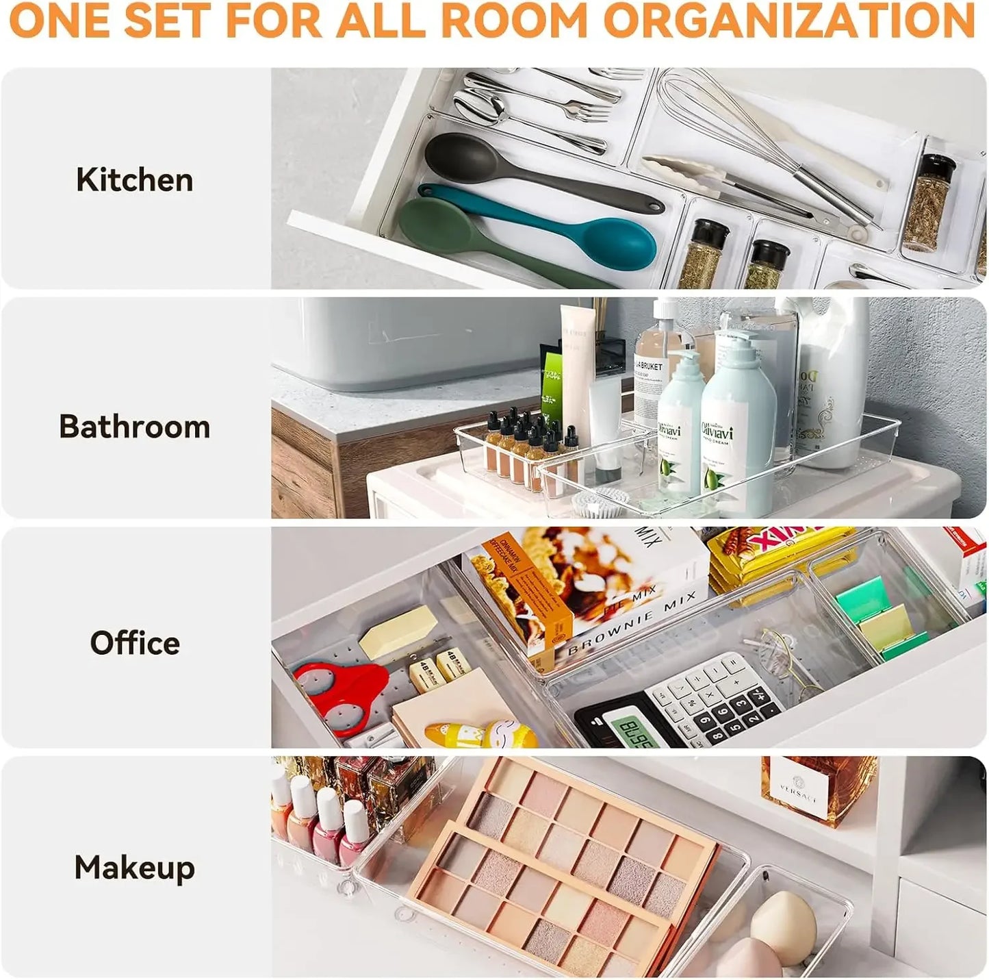 Clear Plastic Drawer Organizer Trays 6 Pack For Kitchen